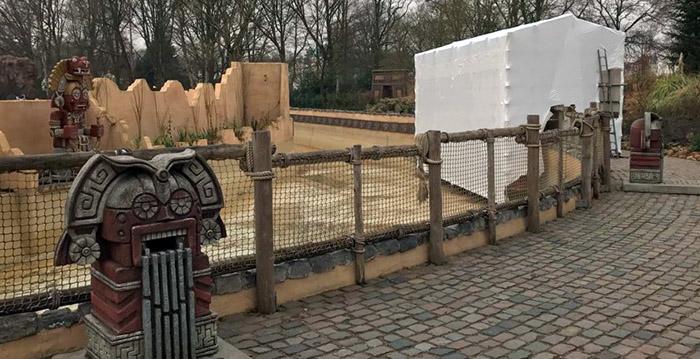 Winterse werkzaamheden bij wildwaterbaan Piraña in de Efteling