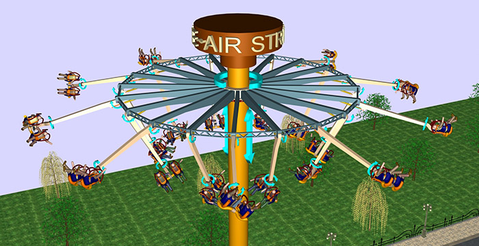 Binnenkort op de kermis? Zweefmolen met roterende en swingende gondels