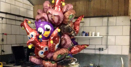 Enorme tros Efteling-ballonnen vliegt van Brabants Kaatsheuvel naar Gelders Lochem
