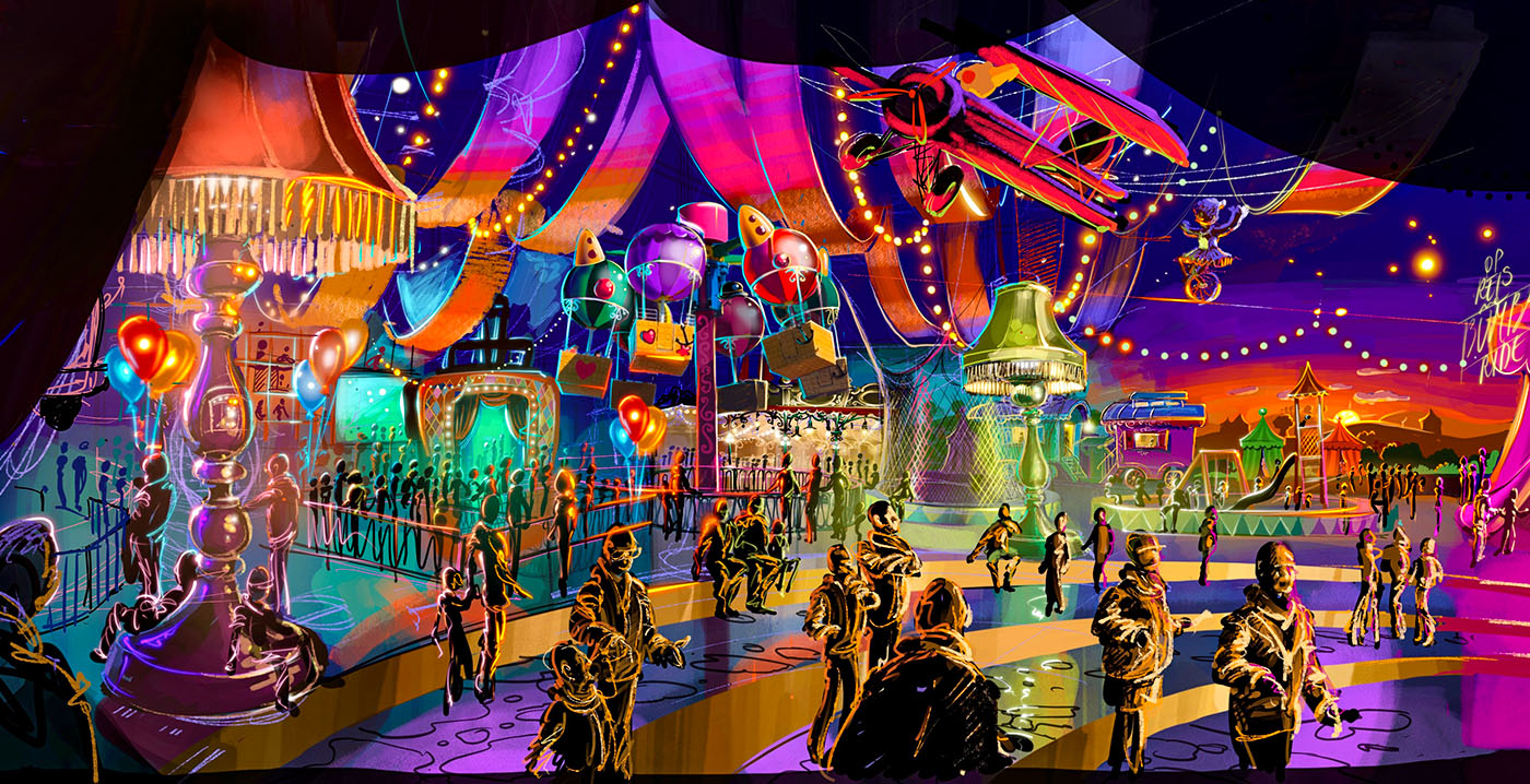 Plopsaland deelt nieuwe ontwerpen van overdekt themadeel Circus Bumba