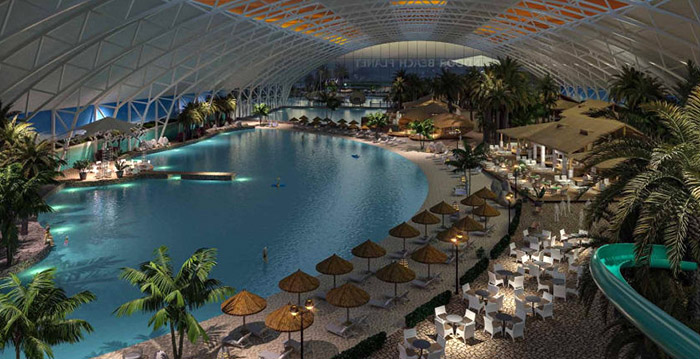 Plannen voor enorm overdekt strandbad met glijbanen bij Amsterdam
