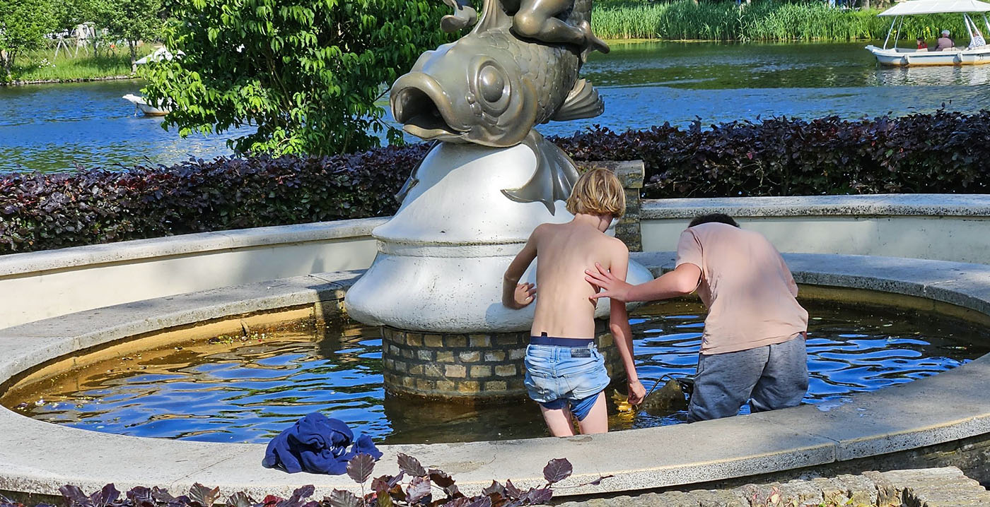 Kwajongensstreek: kinderen vissen geld uit Wensbron in de Efteling