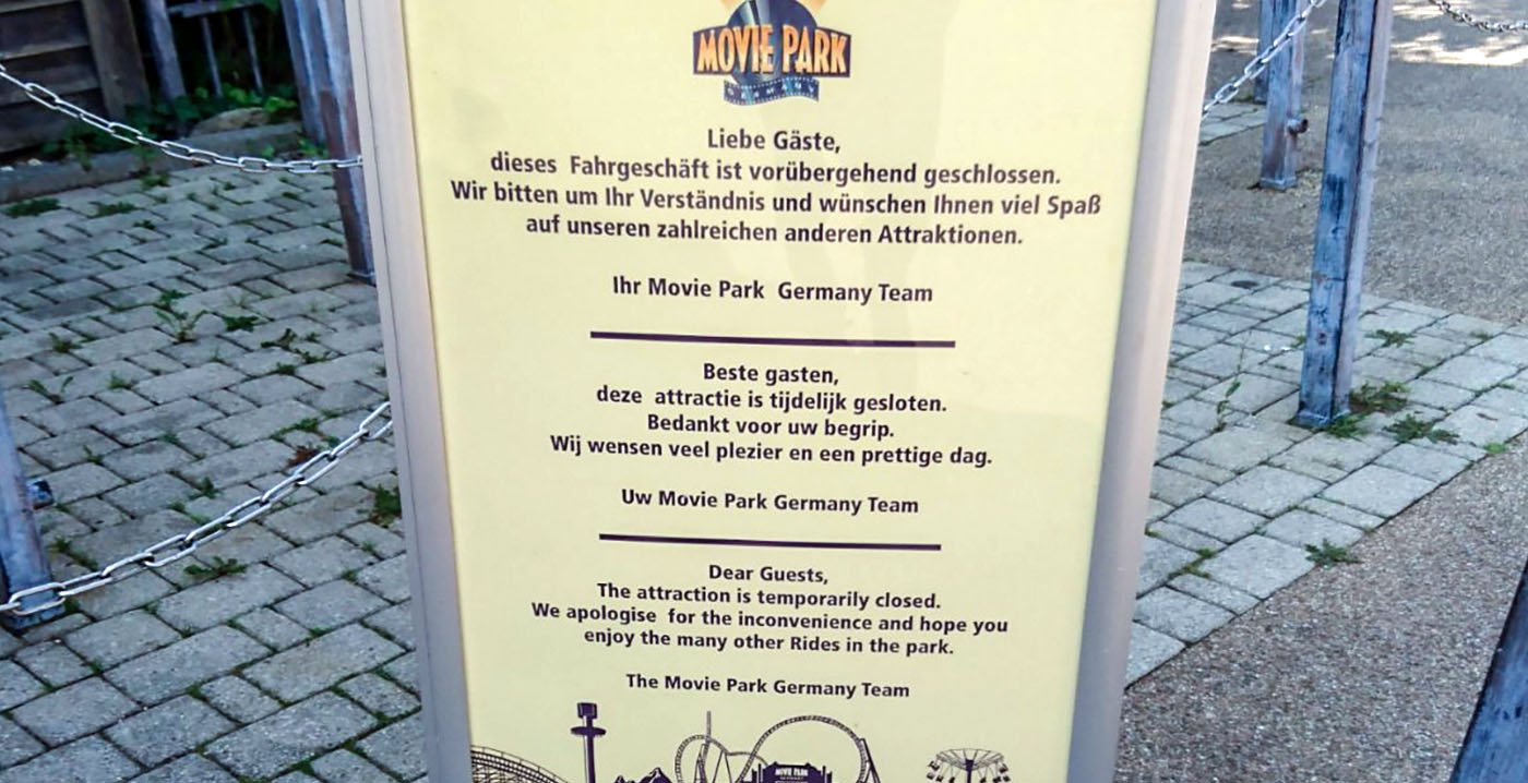Movie Park Germany: vier attracties langdurig buiten gebruik