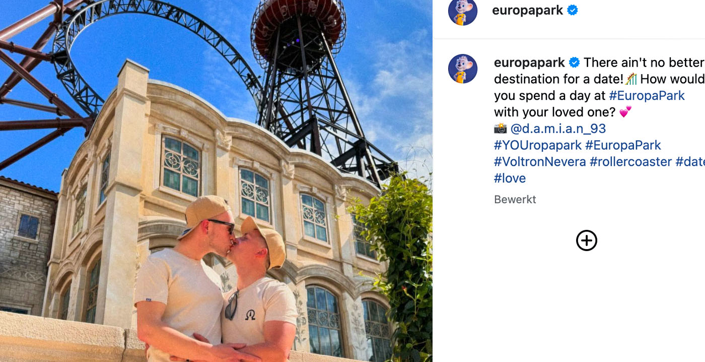 Europa-Park verwijdert homofobe reacties onder Instagram-foto van homokoppel