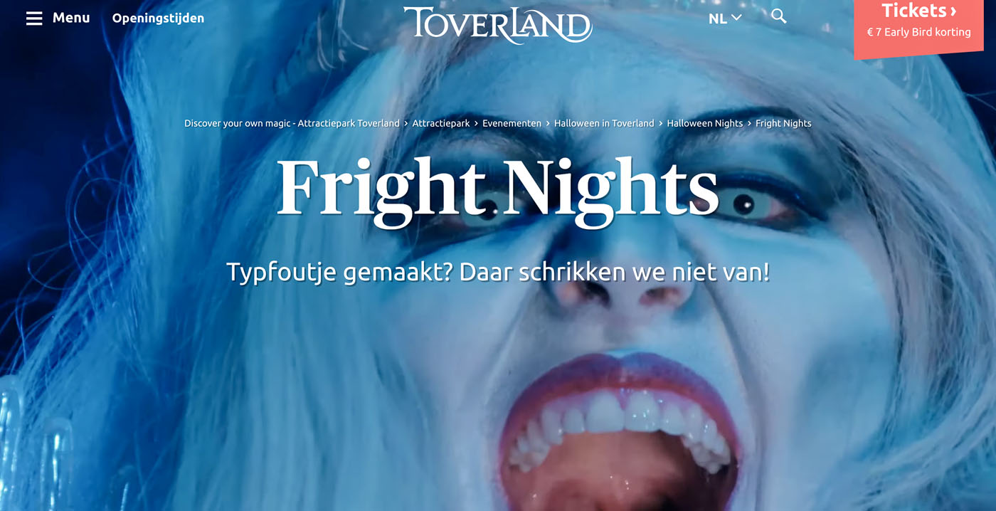 Toverland lanceert speciale pagina voor mensen die zoeken naar Fright Nights: 'Typfoutje gemaakt?'