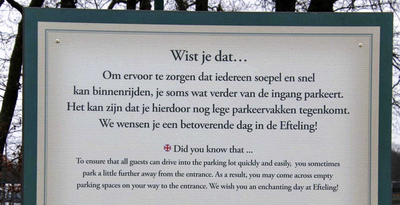 Efteling plaatst nieuw informatiebord na ophef over parkeervoorzieningen