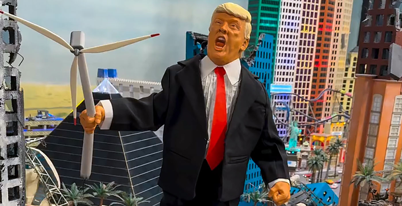 Miniatuurattractie maakt statement: Donald Trump vernietigt de wereld